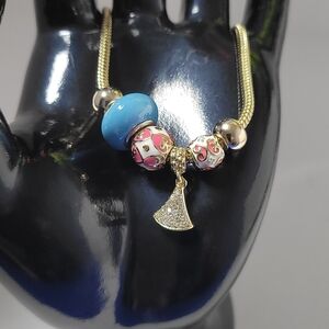 Elegant Gold Plated and Blue Charm Necklace